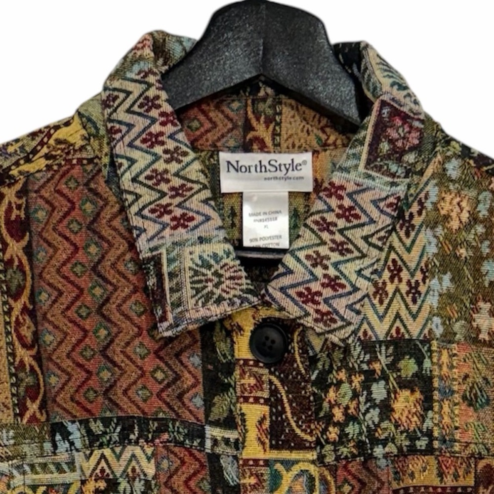 Northstyle Patchwork Tapestry Jacket Size Xl Butt… - image 2